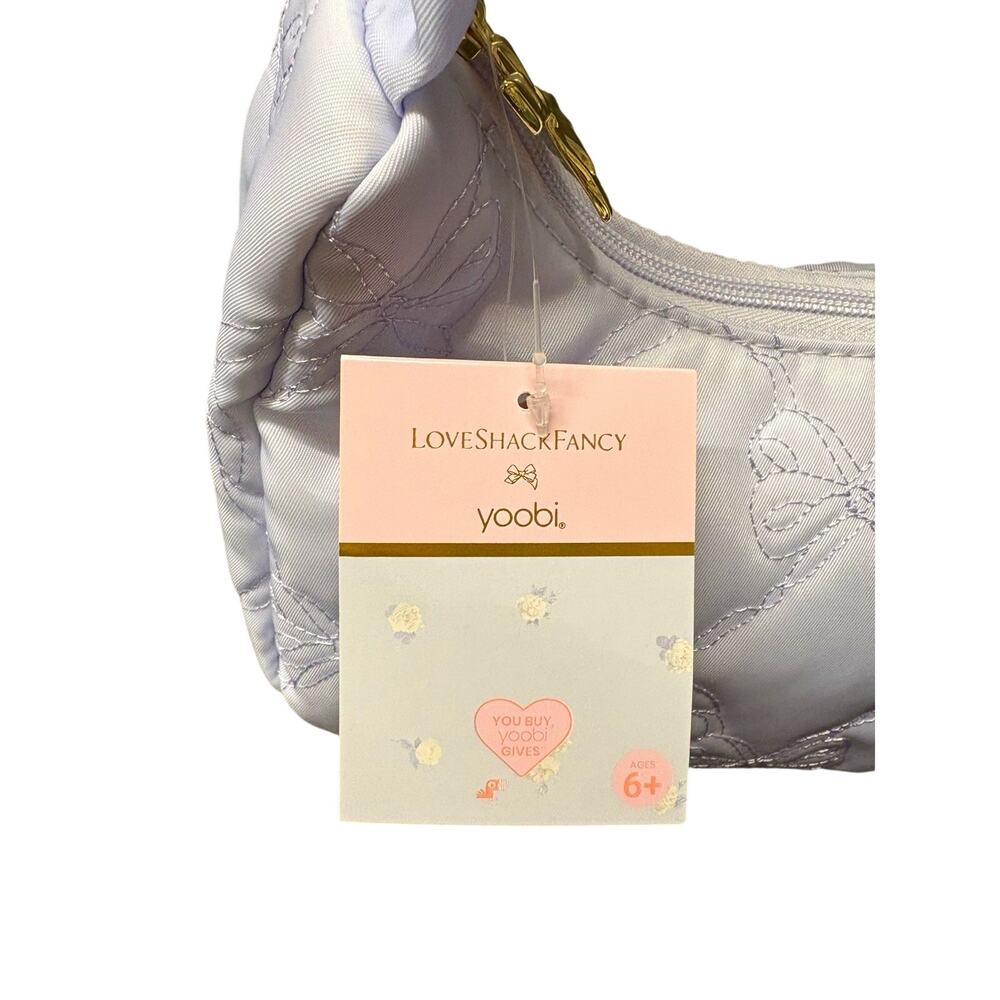 yoobi x LoveShackFancy Small Light Lavender Quilted Bow Shoulder Bag Zip Gold